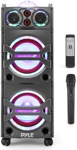 Pyle Portable Bluetooth PA Speaker System - 2000W Active powered Outdoor Bluetooth Speaker Portable PA System w/ Microphone In, Party Lights, USB SD Card Reader, AUX/RCA/FM Radio, Wheels - PSUFM1043BT