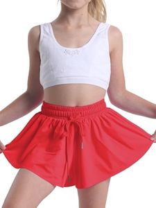 Vsaiddt Flowy Shorts for Girls Athletic Running Biker Shorts Preppy Youth Butterfly Shorts, Red, Small