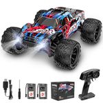 EVARY 1:16 Remote Control Cars with Lights, 40KM/H High Speed RC Car for Boys Kids Adults and Girls, 2.4GHZ 4WD Off Road Monster Truck with 2 Batteries for 55min Play, 50 Meter Range