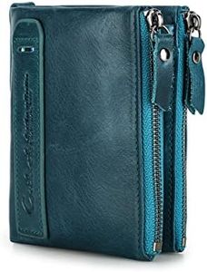 Contacts Soft Leather Wallet for Women Small Bifold Coin Purse Double Zipper Card Holder RFID Blocking (Green), Green, Classic