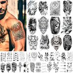 MAYCREATE® 36 Sheet Temporary Tattoo for Men Waterproof, Large Forearm Tattoo for Men Women, Tattoo Sticker for Arm Legs, Half Arm Band Tattoo, Fake Black Tattoos for Party Perform Makeup