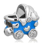 SBI Jewelry Blue Baby Stroller Charm for Bracelet Pram Carriage Women Mom Dad Parent Mother Wife Family Husband Birthday Anniversary Compatible with Pandora Charm Bracelet Mothers Day