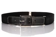 Olata Children’s Elasticated Belt with Buckle and Black Leather Fittings (5-12 Years). Black