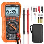 Proster Multimeter - TRMS 9999 Counts Digital Multimeter Auto Ranging Multimeter with DC/AC Voltage DC/AC Current Peak Continuity Capacitance Temperature Diode NCV with LED Lighting Jacks Double Fuses