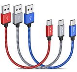 DDIYYI Short USB to USB C Cable 0.3M 3Pack, 30cm Type C Charger Cable Fast Charging Lead Nylon Braided for iPhone 15/15 Pro, Samsung, Android Auto, Car Charger, Power Bank