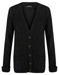 Purple Hanger Women's Long Sleeve Cable Knit Chunky Cardigan (Black, 20-22)