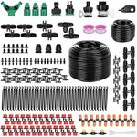 Belle Vous 340-Piece Garden Irrigation System Kit -180ft/50m Drip Irrigation Hose and Adjustable Nozzle Sprayers - Automatic Garden Watering/Misting System for Greenhouse Lawn Flowerbed & Patio Plant