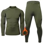 AORAEM Men's Winter Thermal Clothing Set Cycling Warm Underwear Camouflage Jersey and Pants Sports Suits Long Sleeve Top Johns Tights Suits Quick Drying (Army Green, L)