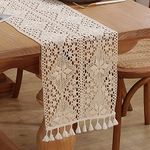 meioro Crochet Lace Table Runner, 12x72 Inch Boho Cotton Table Runners with Tassels, Rustic Farmhouse Table Decoration 72 Inches Long, Mesh Woven Table Decor for Wedding Bridal Shower Party