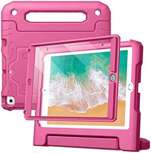 JETech Kids Case for iPad 9.7-Inch (6th/5th Generation, 2018/2017 Model) with Built-in Screen Protector, Shockproof Full-Body Handle Stand Tablet Protective Cover (Rose)