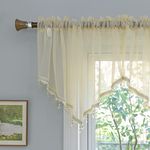 PearAge Beaded Sheer Valance Curtains for Living Room,Rod Pocket Farmhouse Window Valence, Bead Trim Tassel Voile Sheer Curtain Valance for Bedroom Bathroom Cafe 51x24 Inches (Beige) 1PC