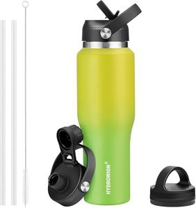 40 oz Insulated Water Bottle with Straw fit in Car Cup Holder(Cold 48 hrs, Hot 24 hrs) Drinking Bottle with Straw Lid, Spout Lid and Flex Cap Leakproof Travel Thermo Mug,Yellow - Green