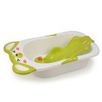 LuvLap Bubble Baby Bathtub (White & Green) & Anti Slip Baby Plastic Bath Chair (Green), Bathtub with drain plug, Baby bath Seat/Sling with Non Slip Suction base, Baby bathing essential