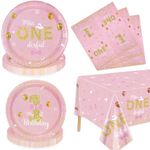 Miss Onederful Birthday Decorations - Pink Gold Birthday Plates, Napkins, Tablecloth, First Birthday Decorations Tableware for Baby Shower 1st Birthday Girls Decorations, Serve 20 Guests