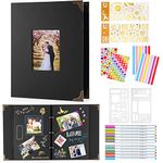 DazSpirit Ring Binder Scrapbooking Photo Album, DIY Photo Albums 60 Pages Black Pages Craft Paper Scrapbook, With 10 Metallic Pens, Guest Book For Birthdays And Weddings (Black)