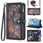 Phone Case for Huawei P30 Lite/Nova 4E Wallet Cover With Screen Protector and Crossbody Wrist Strap Leather Flip Pattern Zipper Credit Card Holder Stand Cell Hawaii P30Lite P 30 30Lite Women Men Black