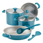 Rachael Ray 11956 Get Cooking Stackable Nonstick Cookware Pots and Pans Set, Aluminum, Turquoise