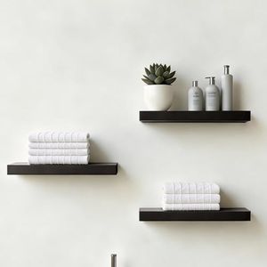 Takara Set of 3 Seiso Floating Wall Shelves, 60cm Length DIY Wall-Mounted Shelf for Home Decor/Photos/Books Display Rack, Corner Bookshelf Storage Contemporary Engineered Wood Pattern - Black