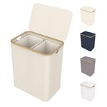 Lonbet - Beige Double Laundry Hamper with Lid, 2 Sections and Removable Bags, Hamper for Laundry 2 Compartments to Simplify Laundry Day for Busy Moms, 39.6 Gallons (3-5 Loads in a Washing Machine)