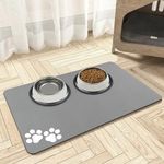 Mavicen Pet Feeding Mat, 30 * 50cm Absorbent Dog Water Bowl Mat, Personalised Dog Food Mats for Floors, Non Slip Feeding Bowl Matt, Pet-friendly Placemat for Dogs Cats, Light Grey (Paw Pattern)