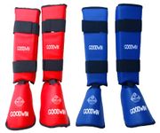 KIO Approved Martial Arts Karate Rexine Coverd Shin Guard/Foot Protector/Shin Pad for Training, Practice & Competition Level (Red & Blue, Small)