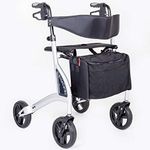 Ultra Lightweight Folding rollator Walking Frame Wheeled Walker with seat, Cane Holder and Locking Brakes - Lightest in The UK (Silver)