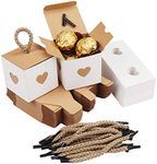 Belle Vous Pack of 50 Small Gift Boxes, White & Brown with Heart, 5.5 x 5.5 x 5.5 cm, Gift Box Made of Cardboard, Kraft Paper, Cardboard Boxes for Sweets, Wedding Favours, Party, Birthday