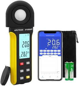 AOPUTTRIVER Luxómetro, Digital Fotómetros Mide Luces 0.1~400,000 Lux Pie Velas con 270º Sensor Giratorio, App Operación con un Clic, Medidor de Luz para Plantas Película Fotografía Luces LED