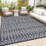 GarveeHome Indoor Outdoor Area Rug 5'3" x 7'3" Outdoor Rug Moroccan Geometric Outdoor Patio Rug Boho Distressed Mat Low Pile Non-Shedding Rug Easy Cleaning Floor Carpet for Bedroom Porch Backyard Blue