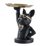 Gold Tray Jewelry Dish Key Bowl For Entryway Table Dog Decorative Bowl Holder, Animal Bulldog Statues Valet Tray For Men Candy Fruit Tray For Home Decor Phone Wallet Coin Storage (Color : Black)