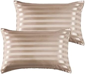 2 Pack Satin Pillowcases for Hair and Skin, Super Soft Silky Pillow Cases with Envelope Closure, Less Friction Less Wrinkles & Frizz (50 x 75cm, Champagne-Striped)