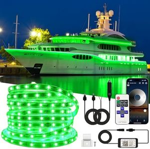 100FT Waterproof Marine LED Strip Lights with Remote, Pontoon Boat Lights App Control, 12V Interior LED Green Strip Lights for Boat, Night Fishing Lighting for Kayaks, Jon Boats, Decks and Bass boat