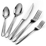 20-Piece Flatware Set, Stainless Steel Silverware Set for 4, Modern Hammered Design Utensils Tableware Set Includes Dinner Knives/Forks/Spoons,Mirror Polished,Dishwasher Safe