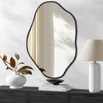 ULIKE Irregular Wall Mirror, 24x36 Inch Abstract Mirror, Black Wood Frame Bathroom Asymmetrical Vanity Mirror, Decorative Wall Mounted Mirror for Bedroom Living Room Entryway