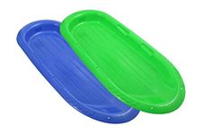 Superio Toboggan Snow Sleds for Kids and Adults, 48" Heavy Duty Plastic Sliders with Handles and Hole for Pull Ropes- Kid and Adult Winter Fun (48 Inches, Blue-Green)