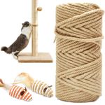 HezzLuv 50M Cat Scratching Sisal Rope, 6mm Thick Natural Jute Rope for Scratch Posts, Trees, DIY Projects, Sisal Rope for Cat Scratcher, Comes with 2 Cat Mouse Toys for Feline Fun