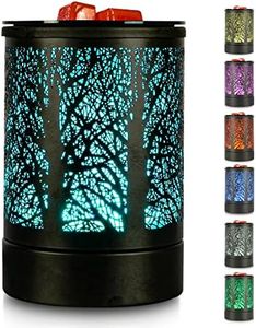 Inrorans Electric Wax Melt Warmer Black Metal Oil Burner lamp Fragrance Scented Melter with 7 Colors LED Changing Light Replacement Silicone Tray for Living Home (Tree Pattern)