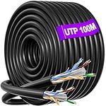 Ethernet Cable 100m, CAT 6 UTP Extra Long Outdoor Bulk Internet Cable Reel Waterproof, 23AWG High Speed LAN Cable, Gigabit Internet Connection - Black Network Cable 100 Meters