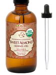 New_US Organic Sweet Almond Kernel Oil, USDA Certified Organic,100% Pure & Natural, Cold Pressed Virgin, Unrefined in Amber Glass Bottle w/Glass Eyedropper for Easy Application (4 oz (115 ml))