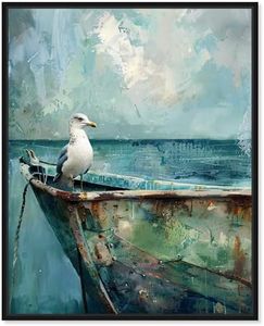 Art Remedy Seagull And Boat Canvas Coastal Wall Art, Black Frame, 36" x 45"