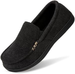 HomeTop Men's Indoor Outdoor Classic Breathable Premium Microsuede Moccasins Slippers Black,11 UK