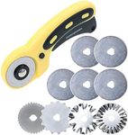 AUTOTOOLHOME 45mm Rotary Cutter Set with 9 Pack Rotary Blades Skip Rotary Cutter Blades Pinking Blades for Sewing Fabric Leather Quilting Cutter