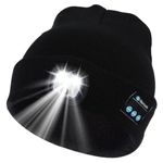 FabSeasons Unisex Winter Skull Cap/Beanie/Hat with Rechargeable LED Lights & in-Built Wireless Bluetooth Headphones - for Outdoors/Trekking/Running Black