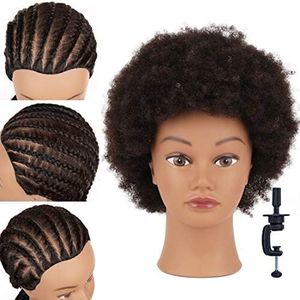 NEWSHAIR 9"afro mannequin head for braiding 4C Type 100% Human Hair Curly Hair Hairdresser Training Head African Cosmetology Doll Head for Styling Cornrow Braiding with Clamp Stand