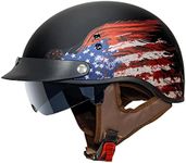 VCAN Cruiser Half Face Motorcycle Helmet with Drop-Down Sun Visor, Removable Peak and Quick Release Buckle