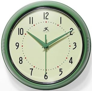 Infinity Instruments LTD. Retro 12 inch Silent Sweep Non-Ticking Mid Century Modern Kitchen Diner Wall Clock Quartz Movement Retro Wall Clock Decorative (Green)