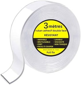 3M Ruban Adhésif Double Face Puissant Extra Fort Transparent, (3M x 20mm) Nano Tape épais Pastille Double Face Photo Tapis, Sans Percer, Sans Traces, Amovible, Multifonctionnel (3m x 20mm x 1mm)