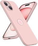 Elzzi Microfiber Logo Cut Cover Compatible for iPhone 15 Plus Case Liquid Silicone Cases Full Body 4 Layer Protective Covers Shockproof Back Cover with High Raised Camera Lips (6.7 inch, Sand Pink)