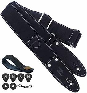 Nefelibata Guitar Strap, 2" Full Grain Leather Guitar Straps with Pick Pocket for Bass, Electric & Acoustic Guitar, Come with Guitar Picks,Strap Button and Strap Locks(Star Black)