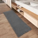 Upgraded Waffle Runner Rug Super Absorbent Non Slip Bath Mats for Bathroom Floor Machine Washable Bathroom Runner Rug with Tassels, Ideal for Hallway Bedroom Laundry Room, Dark Grey, 2'x 6'(24" x 72")